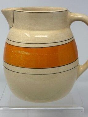 Antique Vintage Roseville Pottery Pitcher With Orange Black Stripes 1920’s/30’s